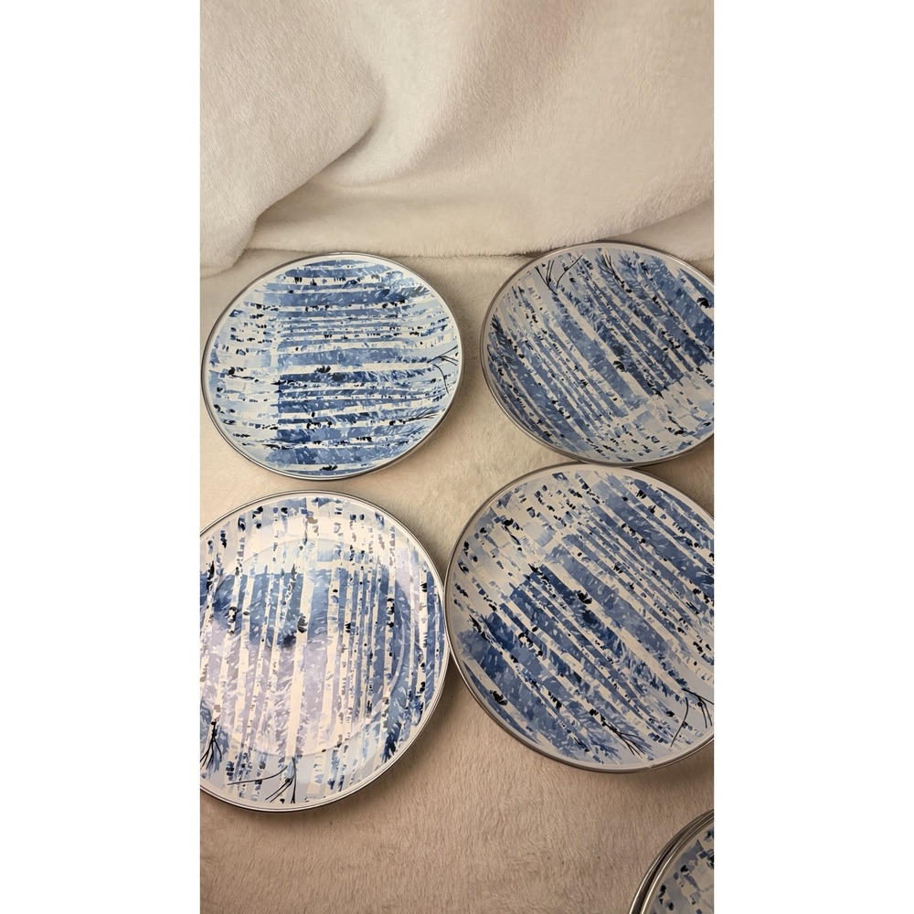 Set of 7 Golden Rabbit Enamelware Aspen Grove 8" Plates (6+1 Spare) Blue White